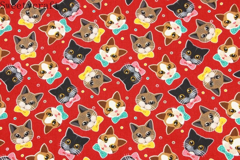 Tela gruesa de algodón de 110x45cm de yarda, Tela con estampado de lazo de gato Animal, bolsa de costura hecha a mano, Material de mosaico, accesorios para el hogar, textil