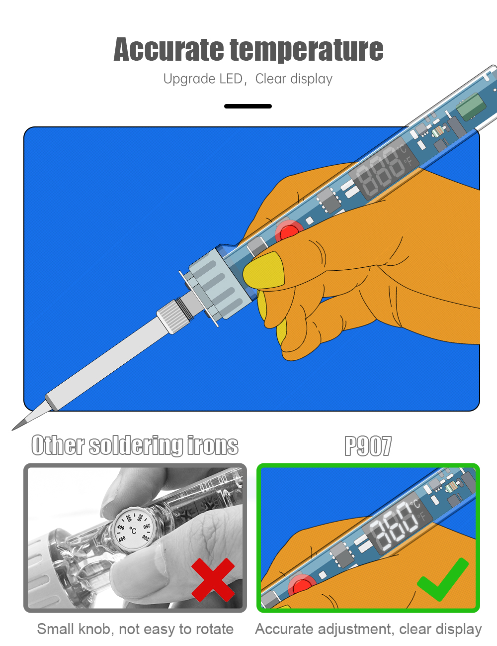 JCD 100W Electric Soldering Iron P907 110V 220V Adjustable Temperature LCD Digital Display With Switch Welding Repair Tools