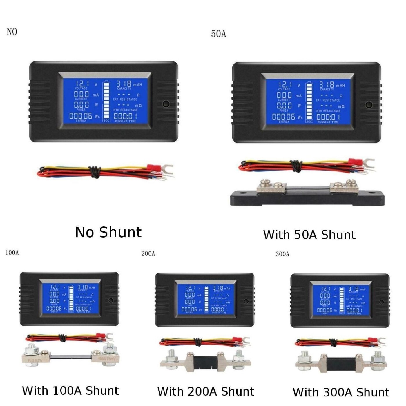LCD Display DC Battery Monitor Meter 0~200V Voltmeter Ammeter Fit Car RV Solar