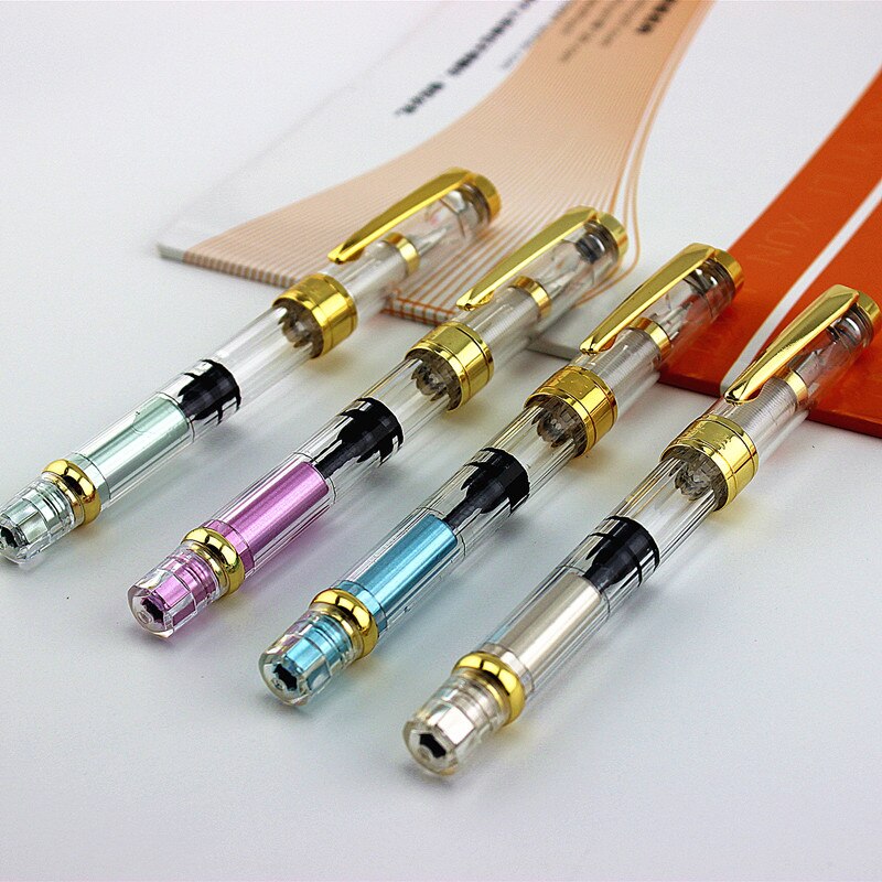 Pluma estilográfica Wingsung 3008 Piston, nueva mejorada, colorida, dorada, EF/F, embellecedora pluma de tinta, para el colegio y la Oficina