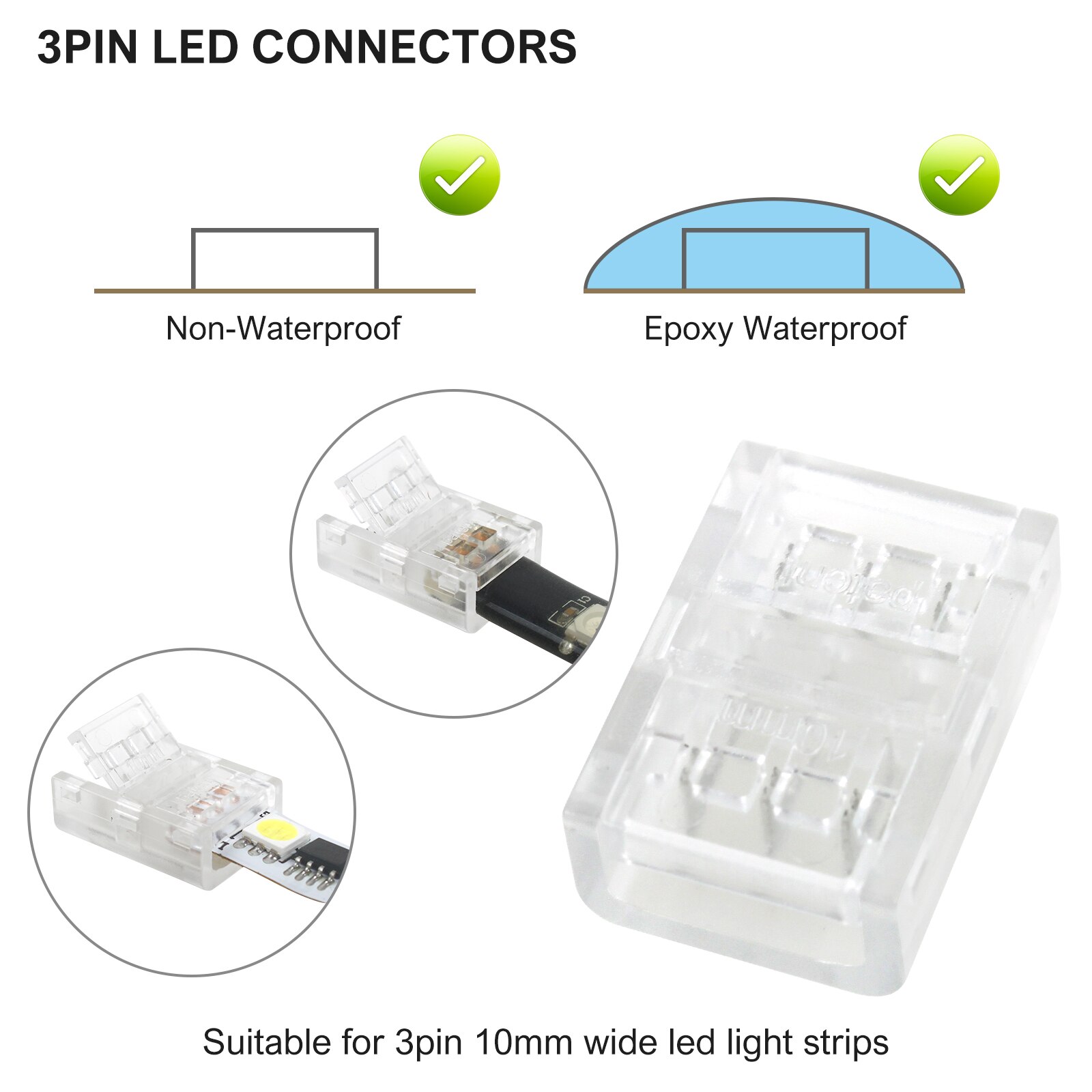 20 Pieces LED Strip Connectors 3 Pin RGB LED Light Connectors Solderless Connector Adaptor LED Light Wire Connector