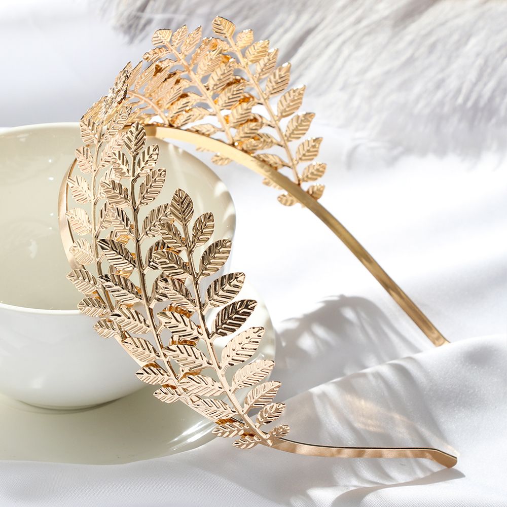 Serre-tête en forme de feuille dorée pour femme, accessoire de coiffure de mariée, diadème romain, couronne, bijoux