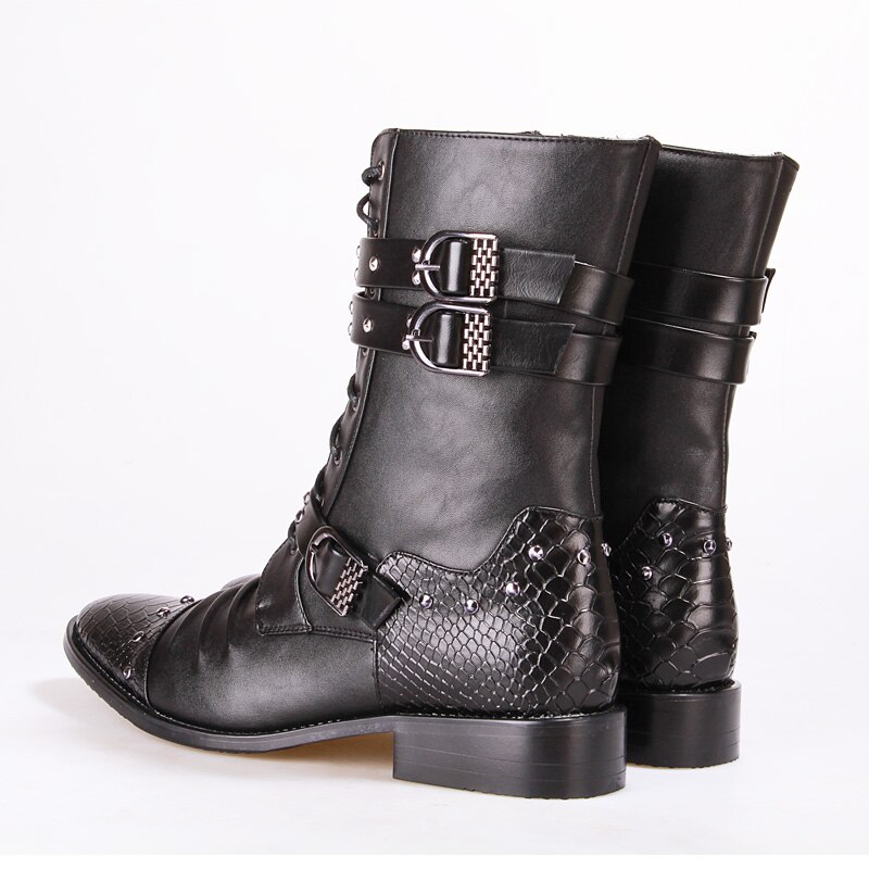 gotisch Punk Stiefel Männer Leder Pu Spitz Warmen Winter plüsch Schwarzes ist hingefallen Freizeitschuhe Männlichen Motorrad Botas hombre heißer