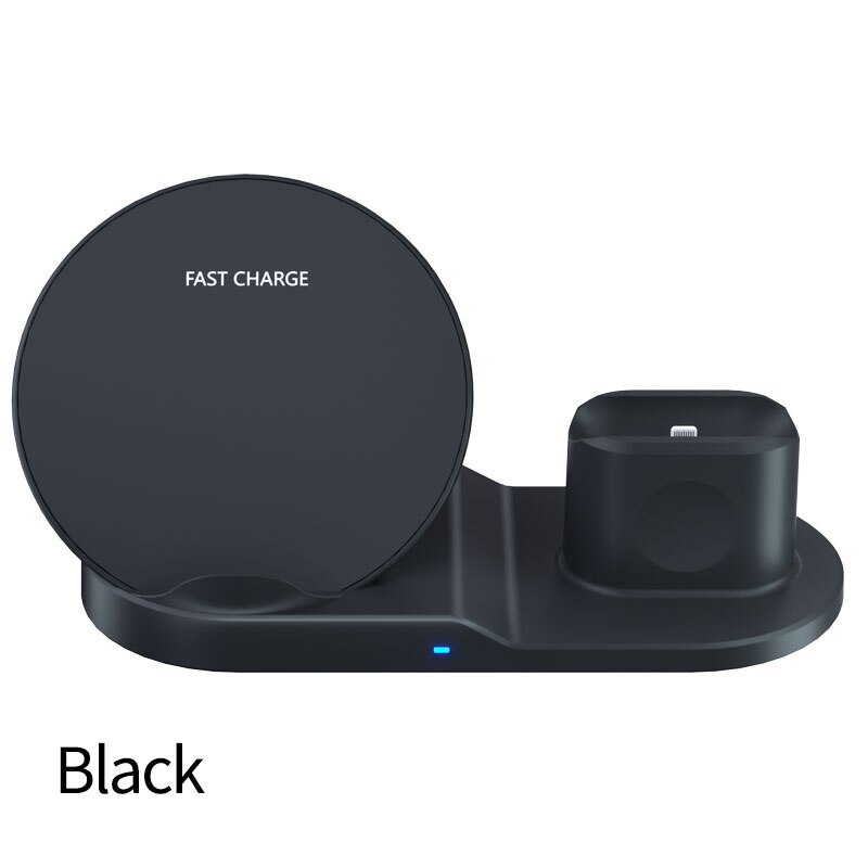 3 In 1 Qi Snelle Draadloze Oplader Voor Iphone 11 Pro Xs Xr 8 Samsung Note 10 Charger Dock Station voor Apple Horloge 6 5 4 Airpods Pro: Black