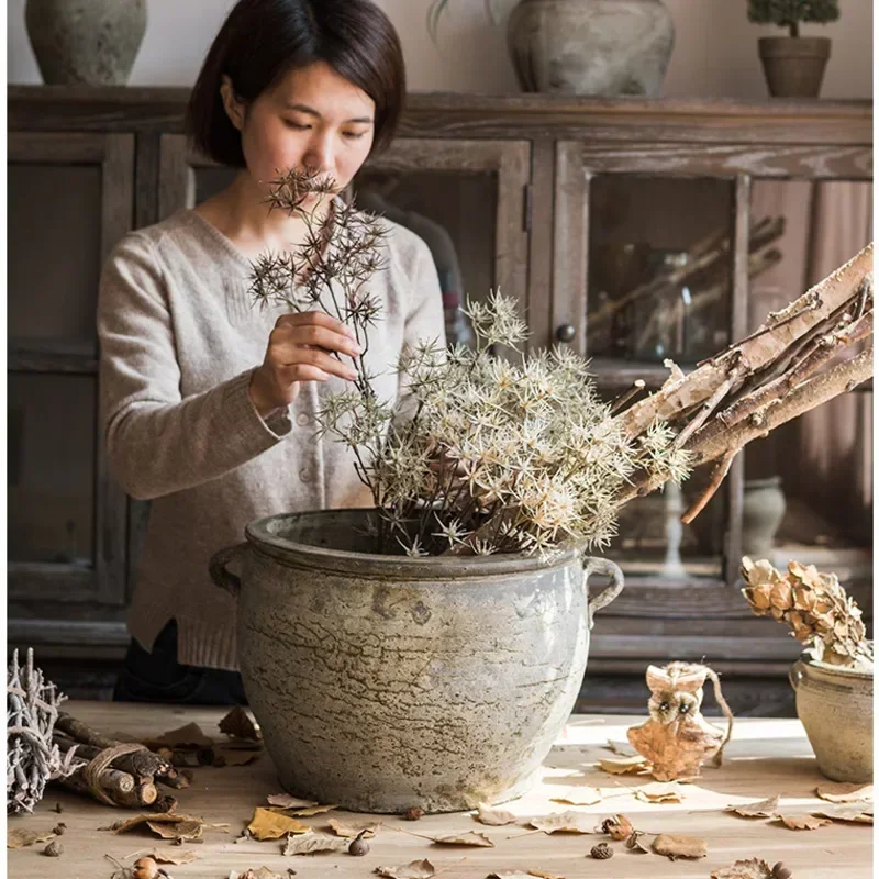 Maceteros antiguos de cerámica desgastada, jarrones de arcilla rústica para decoración de balcón, adornos prácticos de escritorio de oficina sin tiempo