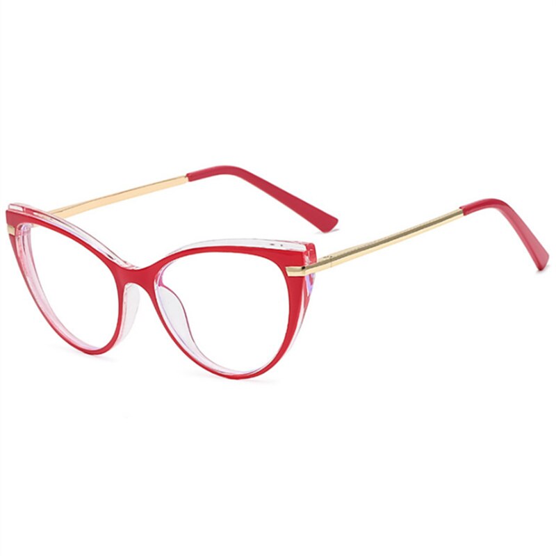 YOOSKE-monturas para gafas de sol para mujer, lentes Sexy de gato rojo, antiluz azul, para ordenador, monturas para Miopía: Clear Red