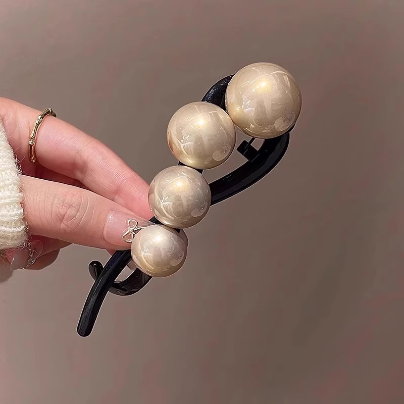 Pinza para el pelo con perlas para mujer, soporte para el pelo largo, pasador de horquilla, adorno para el cabello, diadema, accesorios para el cabello a la: Gris