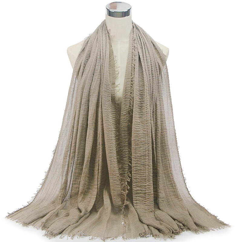 Klassisk premium viskos maxi crinkle moln hijab scarf sjal mjuk islam muslim & retail halsdukar: Kaki