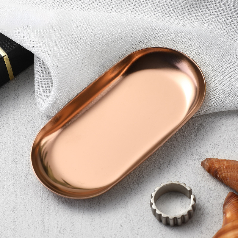 Stainless Steel Manicure Jewelry Storage Tray Metal Cosmetic Storage Oval Cake Fruit Dessert Tray Snack Plate Kitchen Organizer: green