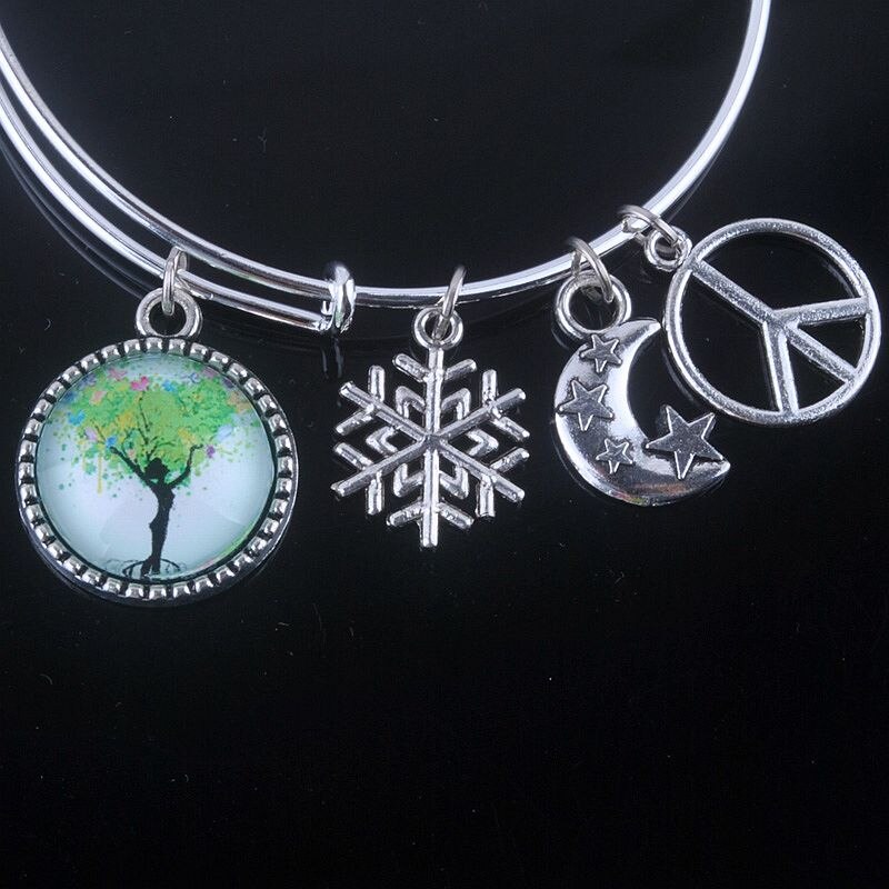 18 Styles Cabochon Dome Tree of Life charms Bracelet Adjustable Expandable Wire Bangles for Women Fine Jewelry B013: 7