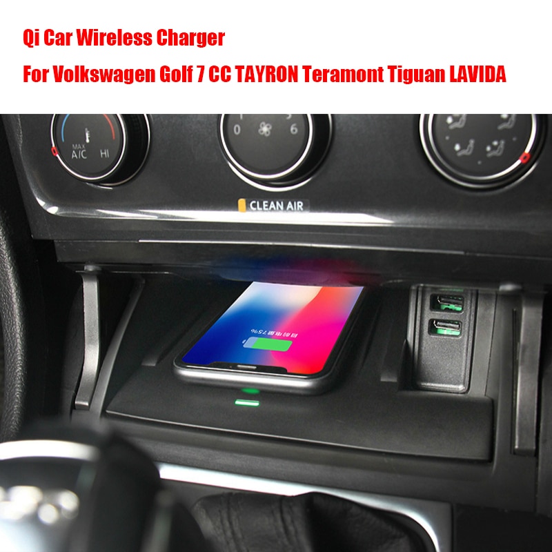 Qi auto draadloze oplader van toepassing op Volkswagen Golf7 CC TAYRON Teramont Tiguan LAVIDA-adapter Snel oplaadpaneel Telefoonhouder
