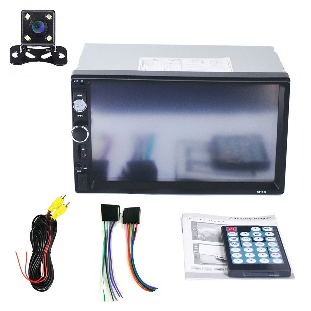 Hikity 7010b 2 din auto videospeler 7 " hd-speler  mp5 touchscreen digitaal display bluetooth multimedia usb autoradio autoradio: Met 4 led-camera's