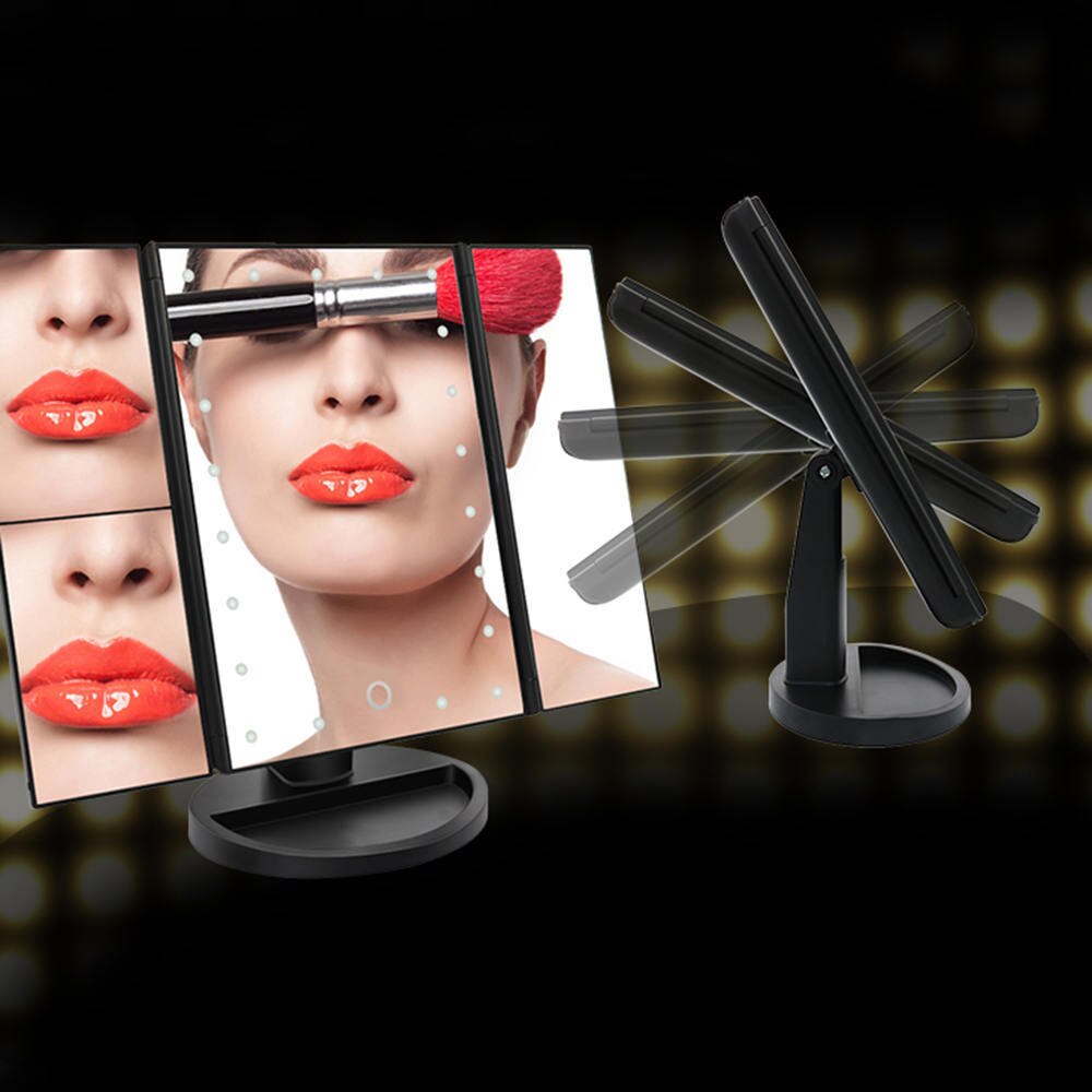 Led fold makeup spejl skrivebord kosmetisk spejl forstørrelsesglas makeup skønhedsværktøj 3 folde justerbart makeup spejl