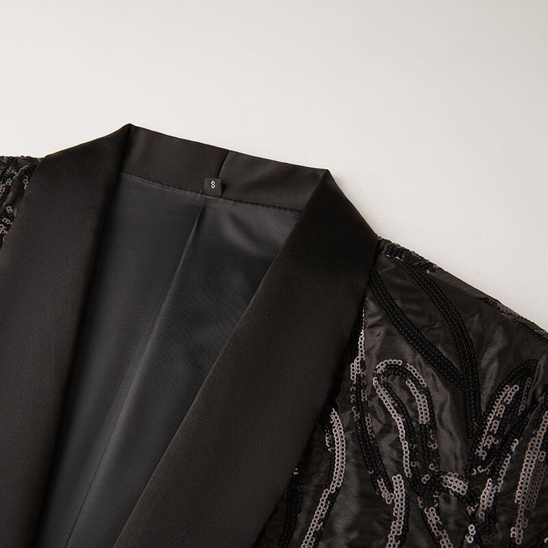 Tuxade-Blazer de satén con lentejuelas para hombre, chaqueta , ajustada, con solapa, chal, traje de boda, cena, de graduación, color negro