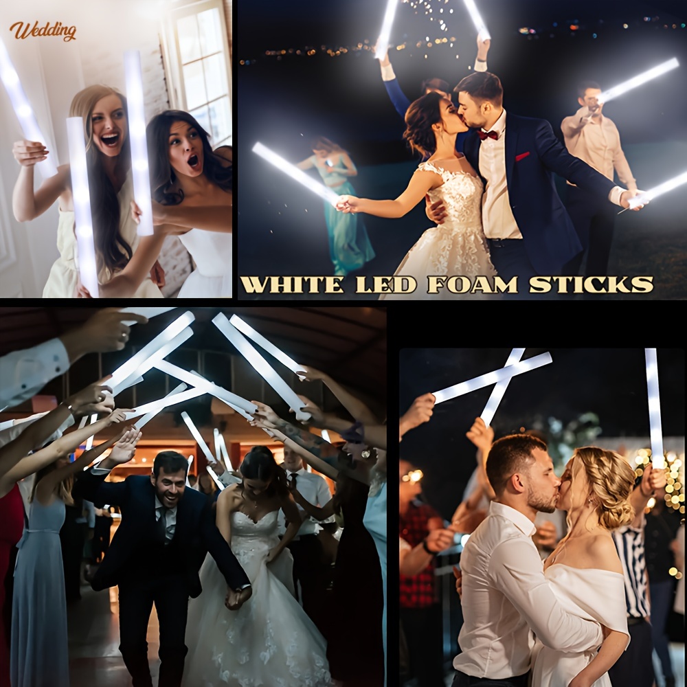 30pcs White LED Glow Sticks Luminous Foam Stick Cheer Tube 3 Modes Glow in The Dark Party Supplies for Concerts Birthday Wedding