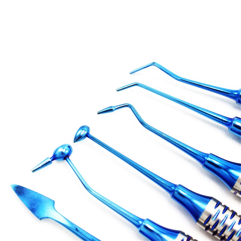 6 stk dental komposit harpiks fyldning spatel titanium belagt hoved harpiks fyldstof sæt tykt håndtag restaurering sæt dental instrument