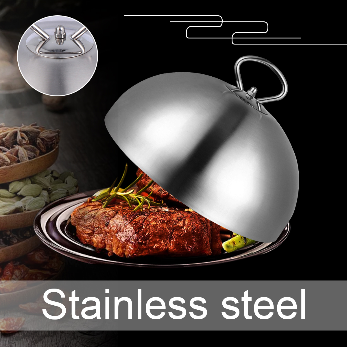 Stainless Steel Steak Cover Teppanyaki Dome Dish Lid Anti Oil Splashing Food Cover Cooking Tool for Restaurant Home (20cm)