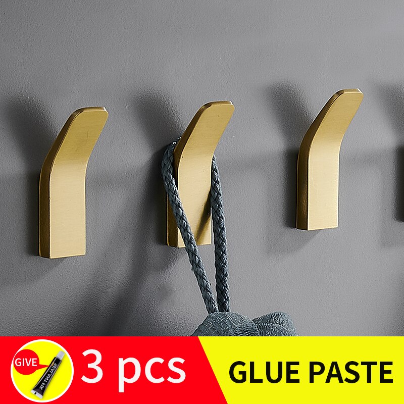 Badrum mantel krokar självhäftande hängare kläder kappa krok skruv gratis installation toalett inredning rum guld dörr krok: Guld -3 st