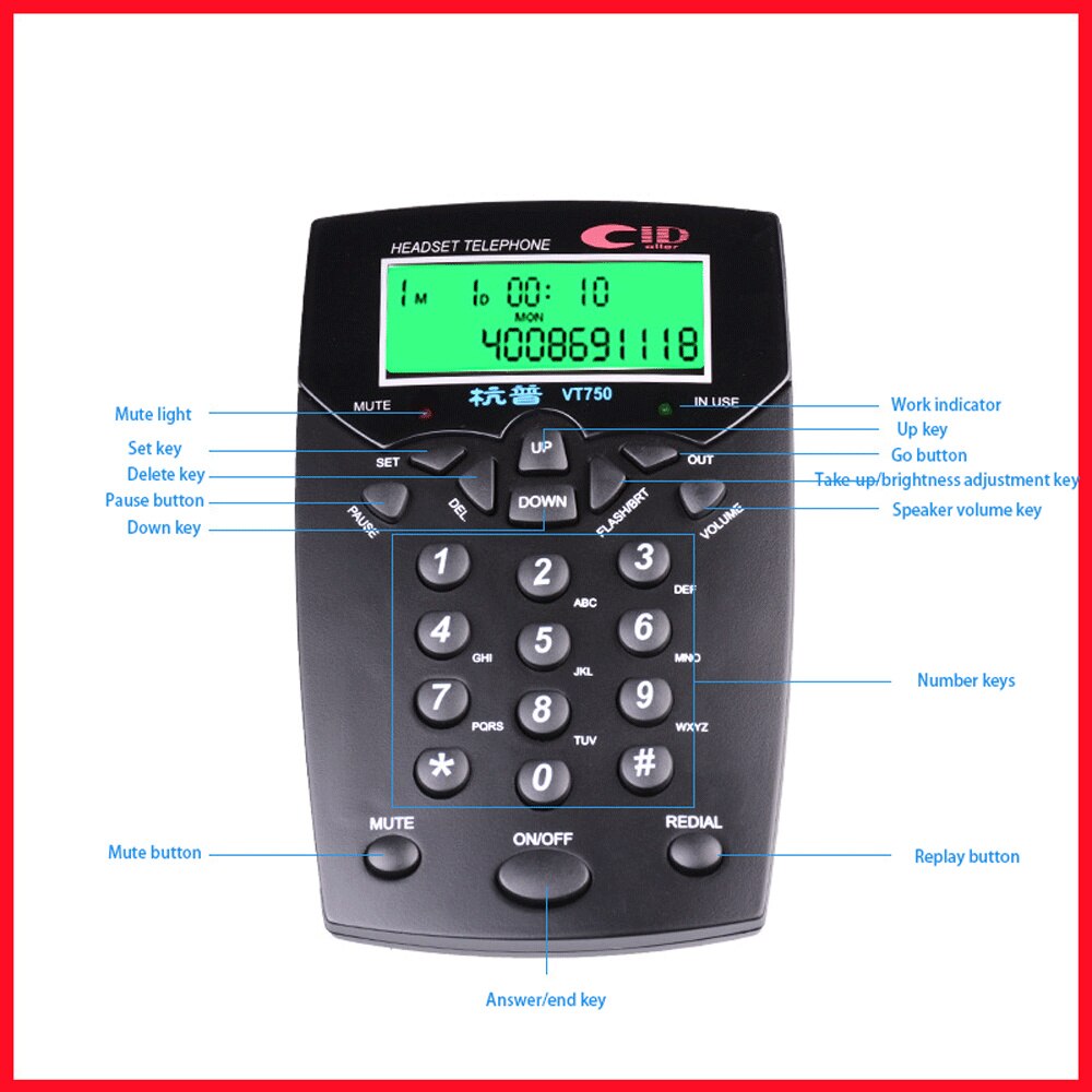 Corded Headset Telephone Hands Free Noise Cancelling DTMF/FSKcaller Signals Call Center Fixed Telephone Smart Calls Are Muted