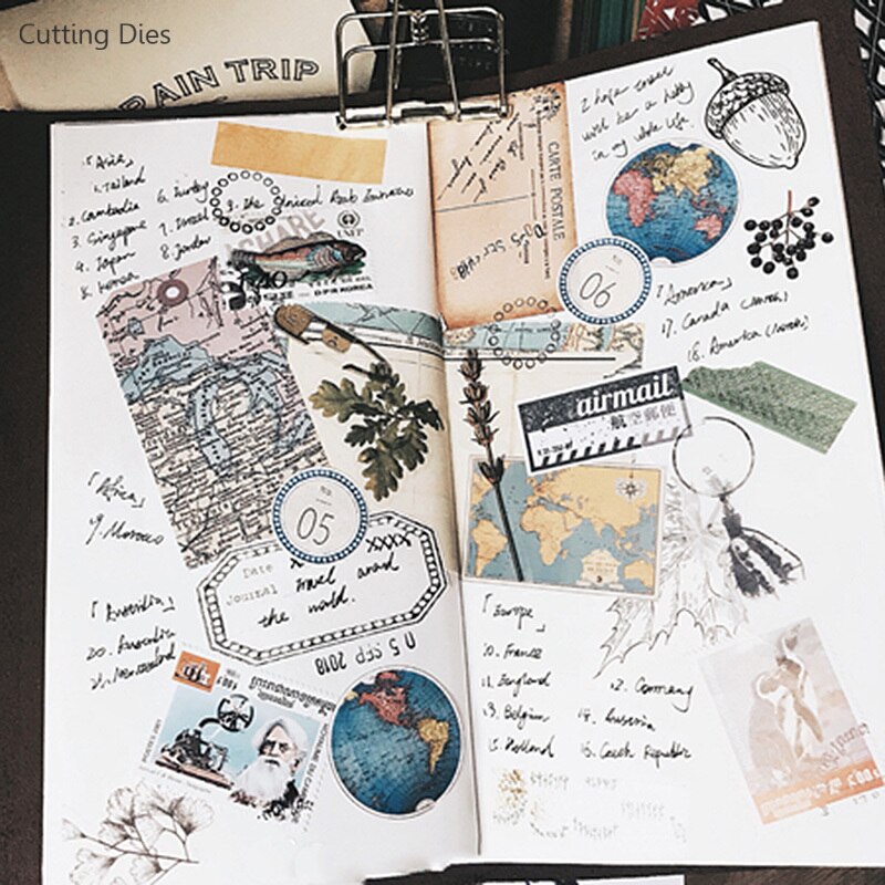 Retro Earth Map Printed Vellum Self-adhesive Paper Stickers For Scrapbooking DIY Card Making Handmade Crafts