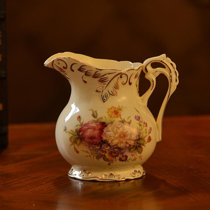 Cuenco de azúcar de porcelana de marfil YeFine, jarra de leche de cerámica, recipientes de almacenamiento de alimentos, herramientas de cocina, accesorios de café y té, flor rosa: Milk Jug Flower