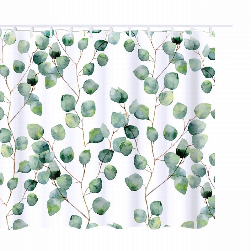 1pc 180 x 180cm gröna blad utskrift duschdraperi bearroom moderna naturliga växtmönster polyester badrumsgardiner: E