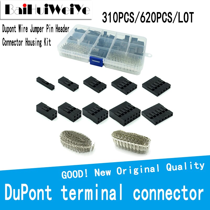 310 620 Stks/set Dupont Wire Jumper Pin Header Connector Behuizing Kit Mannelijke Crimp Pins + Vrouw Pin Connector Terminal Toonhoogte met Doos