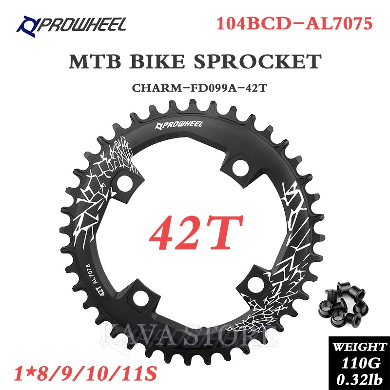 PROWHEEL 104 BCD Round Narrow Wide Chainring Mountain bike AL7075 32T 34T 36T 38T 40T 42T MTB bicycle Crankset Tooth plate Parts