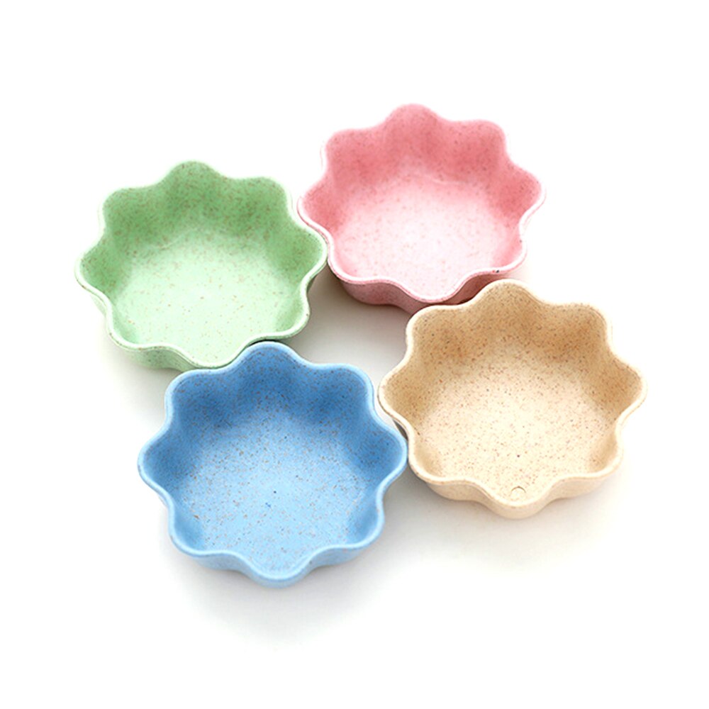 Juego de 4 Uds. Ecológicos de paja de trigo de platos, platos de condimento creativos, vajilla pequeña y multiforma para niños, suministro de vajilla de cocina: Plum Random Color