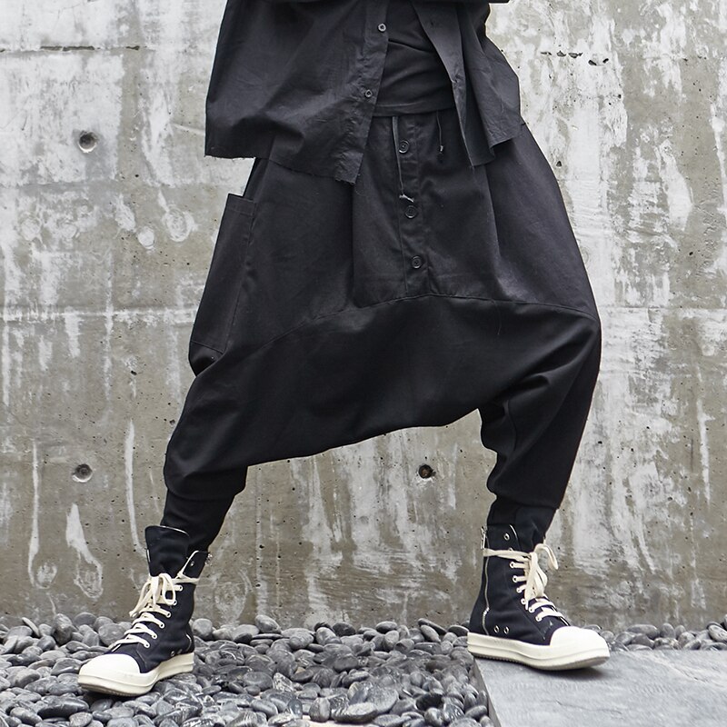 Pantalones bombachos informales sueltos estilo japonés para hombre, pantalones de calle para hombre estilo Hip Hop, pantalones góticos para hombre, pantalones de chándal oscuros
