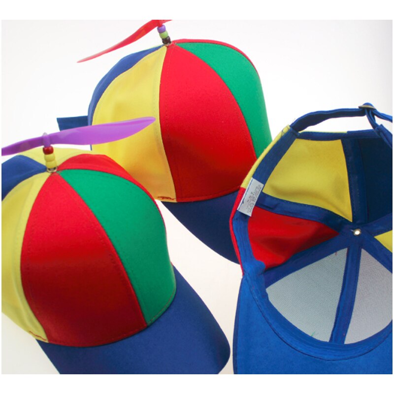 Outdoor parent-child rainbow hat with propeller cap adjustable size windproof sunshade ball cap