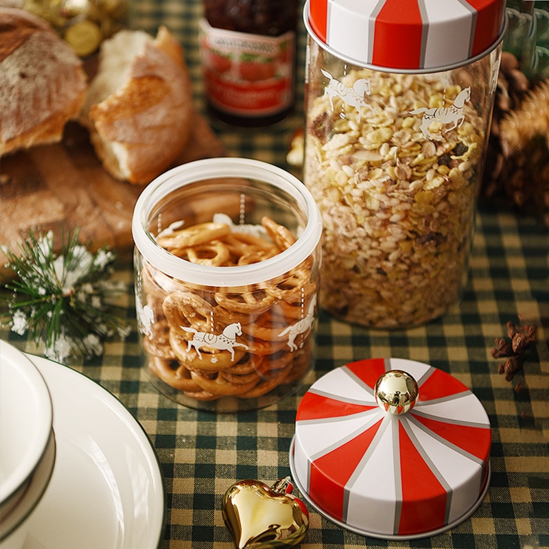 Verzegeld Opslag Jar Glas Transparant Koffieboon Graan Container Set Kerst Vochtbestendige Jar Carrousel Glas Voedingsmiddelen Fles