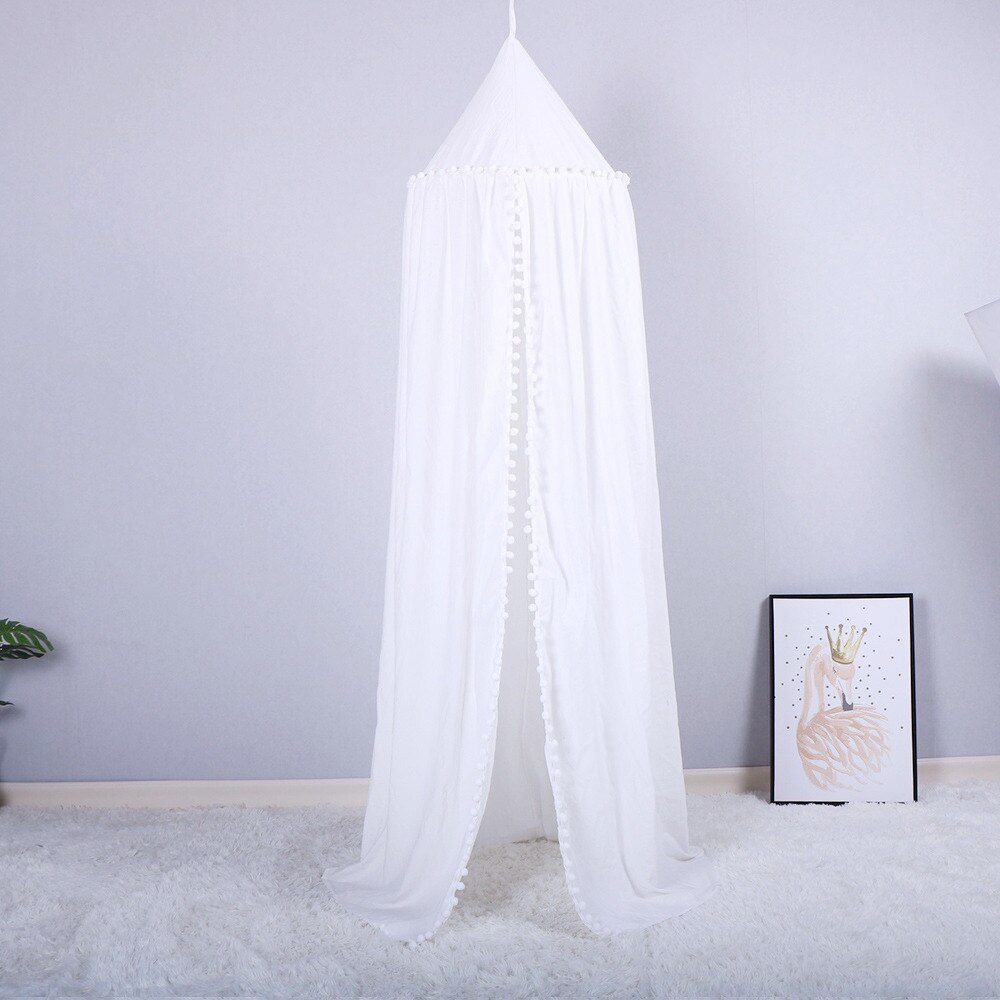 Baby Baumwolle Bett Pompom Vorhang Kinderzimmer Dekoration Krippe Netz Baby Zelt Baumwolle Hing Kuppel Baby Moskito Netz Fotografie Requisiten: Weiß