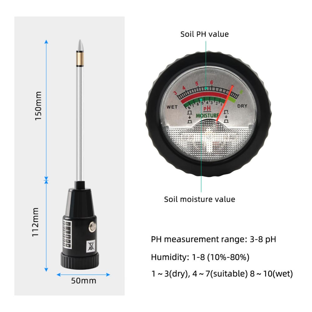 Handheld ZD-06 Soil pH Tester pH &amp; Moisture Meter For Garden With 262mm Long Metal Probe Waterproof Soil Tester Kit Tools