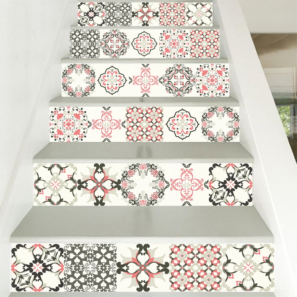 Farverig blomster ornament keramiske fliser vægklistermærke køkken garderobe skuffe dekoration tapet skræl & stick pvc kunst vægmaleri