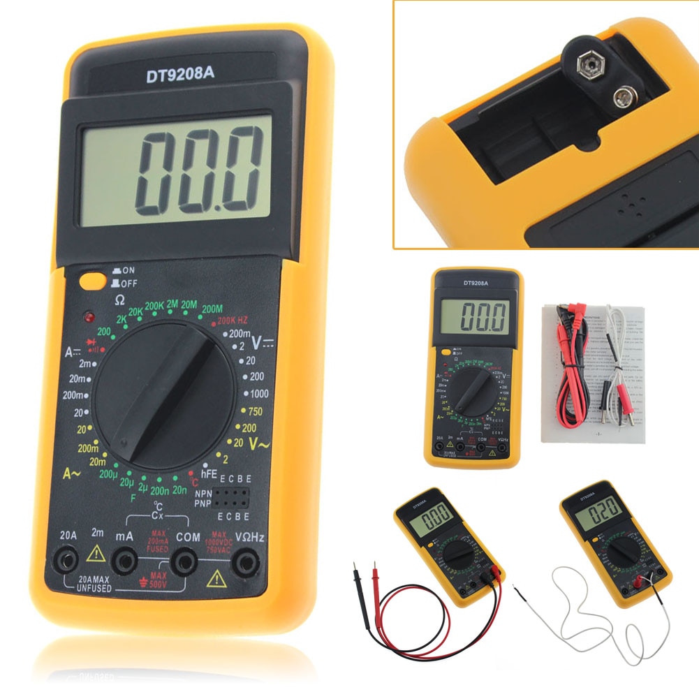 DT-9208A Digital Multimeter Voltage Diode Freguency Multitester Tester Volt Amp Ohm Hz AC/DC Temperature Hertz Tester