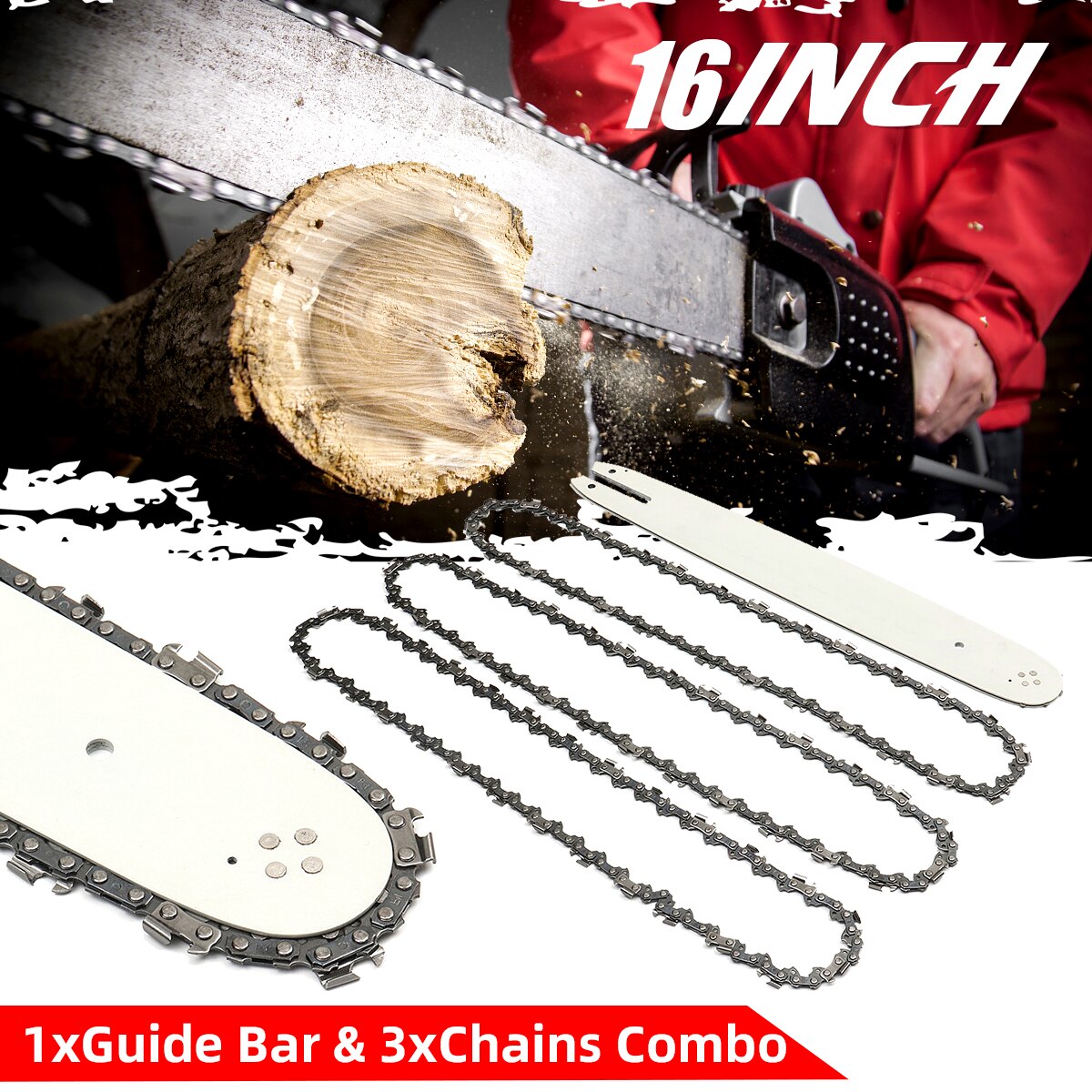 4Pcs/Set 16 Inch 3/8LP 050" Chain Saw Guide Bar With 3pcs Chains For STIHL 009 012 021 E180 MS180 MS190 MS250 HT70