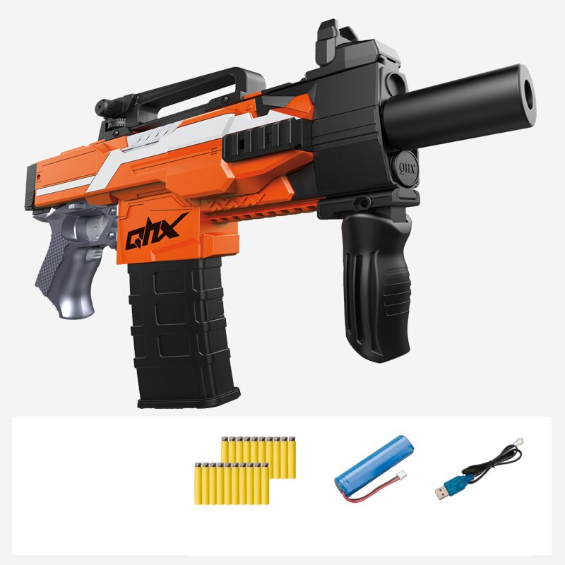 Safety Electric Toy Rifle Outdoor Fun Kids Dart Blaster Toy Gun Electric Burst Soft Bullet Gun Suit Birthday: MP7 orange