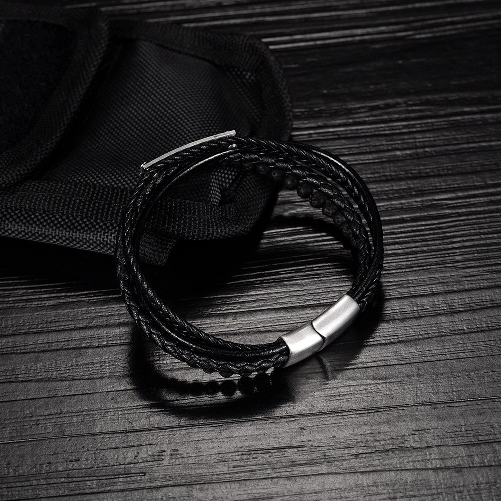 Cyue Europese Mannen Jongen Gevlochten Leer Charm Armband Rvs Knop Polsband Mode-sieraden ZYLB0174