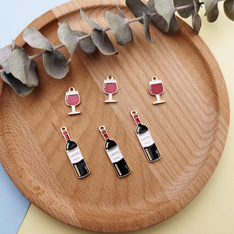 10pcs/pack Wine bottle wine glass goblet Charms Metal Pendant Golden Color Earring DIY Jewelry Accessories