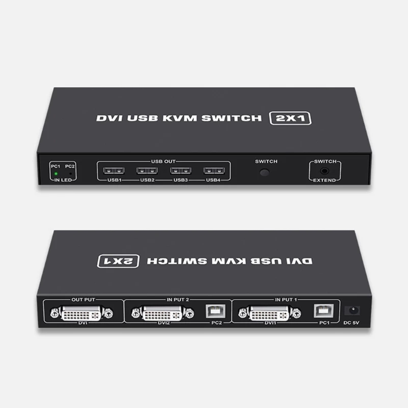 DVI KVM Switch 2x1 DVI USB Switch 2 In 1Out DVI KVM Docking Station Selector Printer Sharing Hub Monitor Adapter KVM Converter