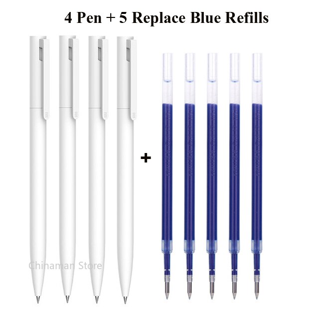 Original Xiaomi Mi Gel Pen 0.5mm Black Refill No Cap Bullet Pen Smooth Switzerland MIKRON Nib Japanese Ink OEM Blue Refills: 4pen 5blue refills