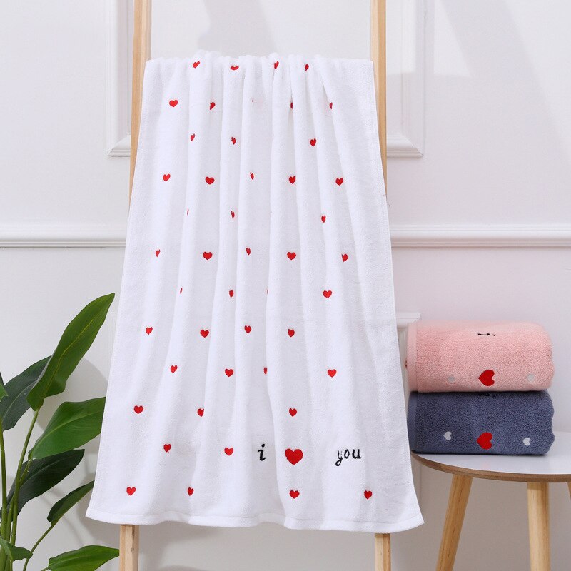 Serviette de bain visage brodé en coton épais pour amoureux/Couples serviettes de bain absorbantes de pour adultes serviette 500gsm: White / 2 face towel 35x75cm