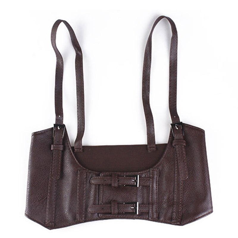 Dames korset vest steampunk harnas stretch vest brede cincher met gesp brede riem kleding accessoires: Koffie
