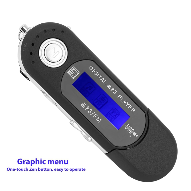 MP3 USB Player With Earphone 8GB, Portable With LCD Screen For Walking Running (Black)
