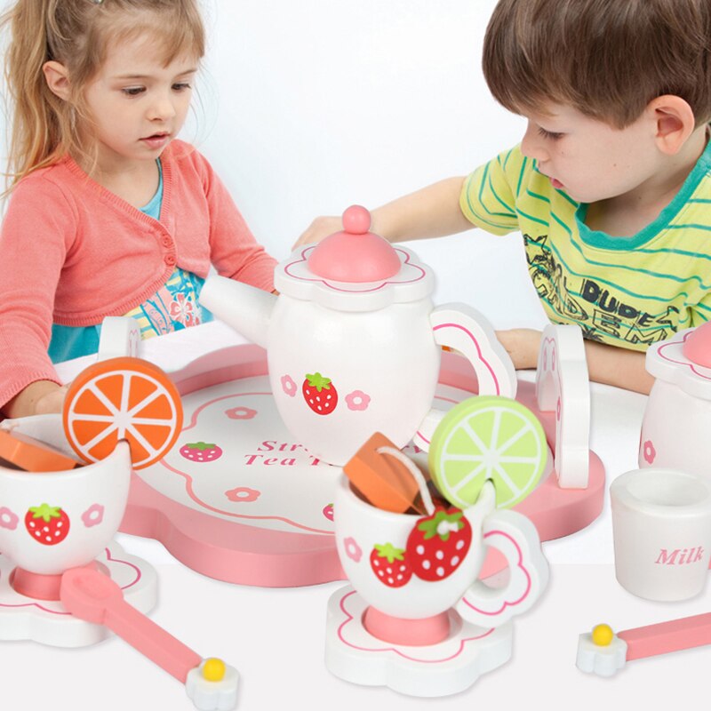 Simulation Wooden Kitchen Toy Tea Set Toy Puzzle Pretend Play House Toy Early Education Tableware For Girl