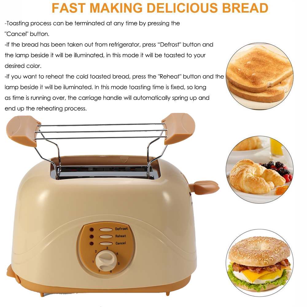2 Slice Multifunctional Compact Electric Toaster Machine Automatic Household Bread Baking Machine For Breakfast Making Machine