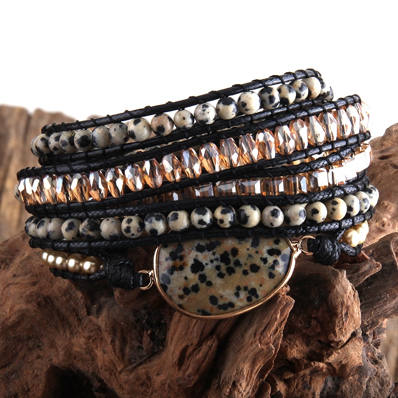 RH Neue Boho Armband Vegan Schnur Natürliche Steine Charm 5 Stränge Woven Wrap Armbänder
