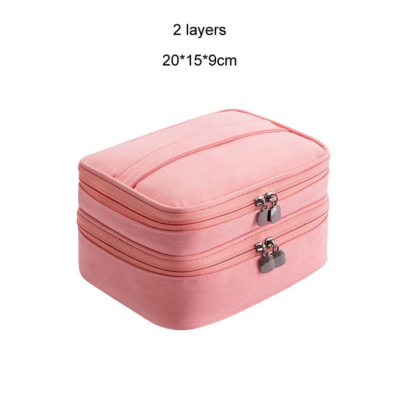 Grand sac cosmétique pour femme Portable sacs numériques organisateur USB Gadgets câbles fils chargeur batterie externe sac de rangement de maquillage: Pink 2 layers