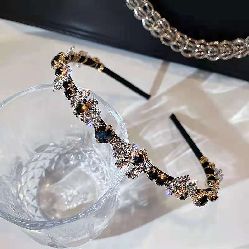 Crystal Leaves Headbands Korean Rhinestone Retro Hairbands Women Crown Hoop Accessoires Femme